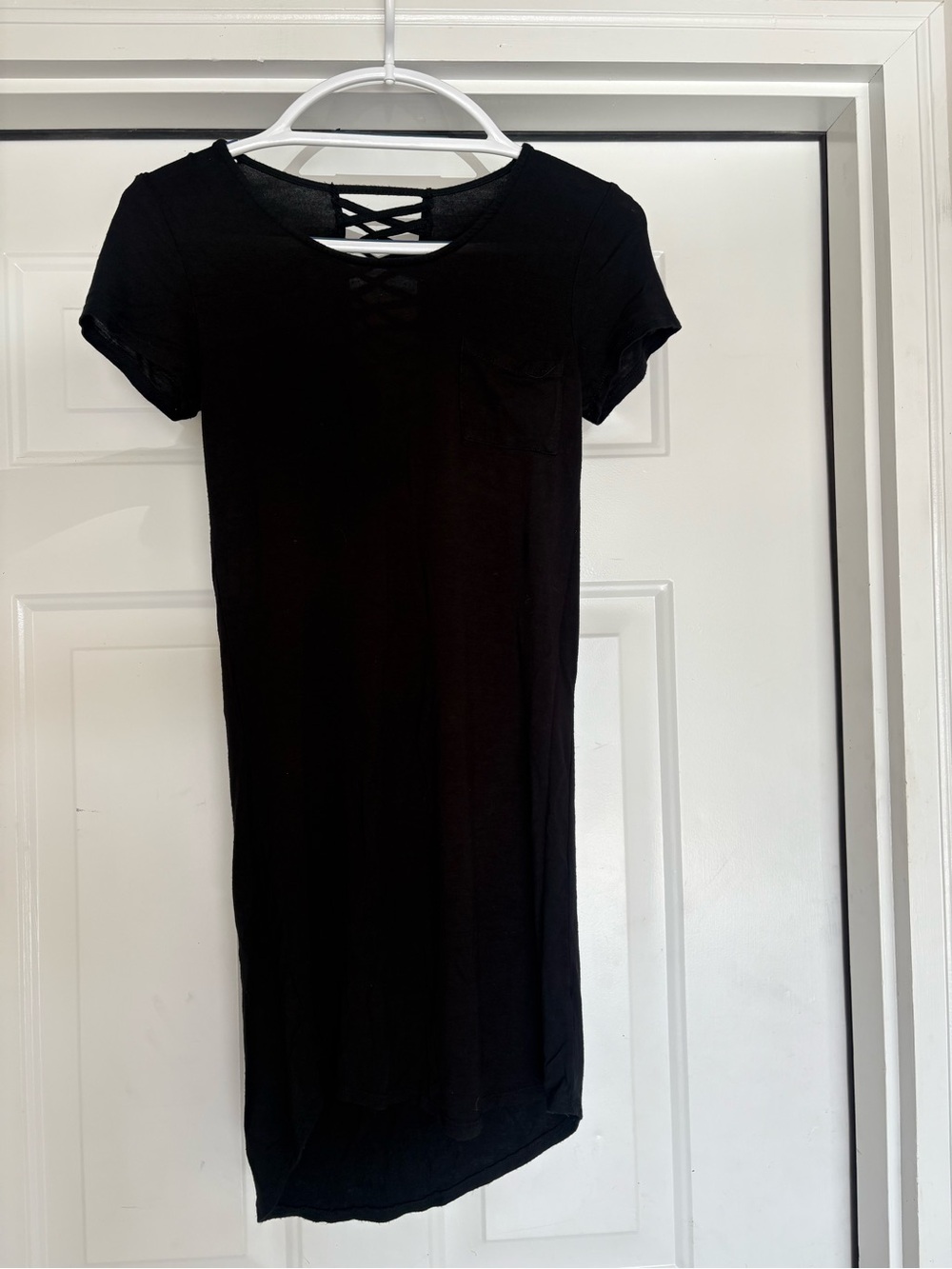 Black Short Sleeve Crisscross Back Dress - Unbranded